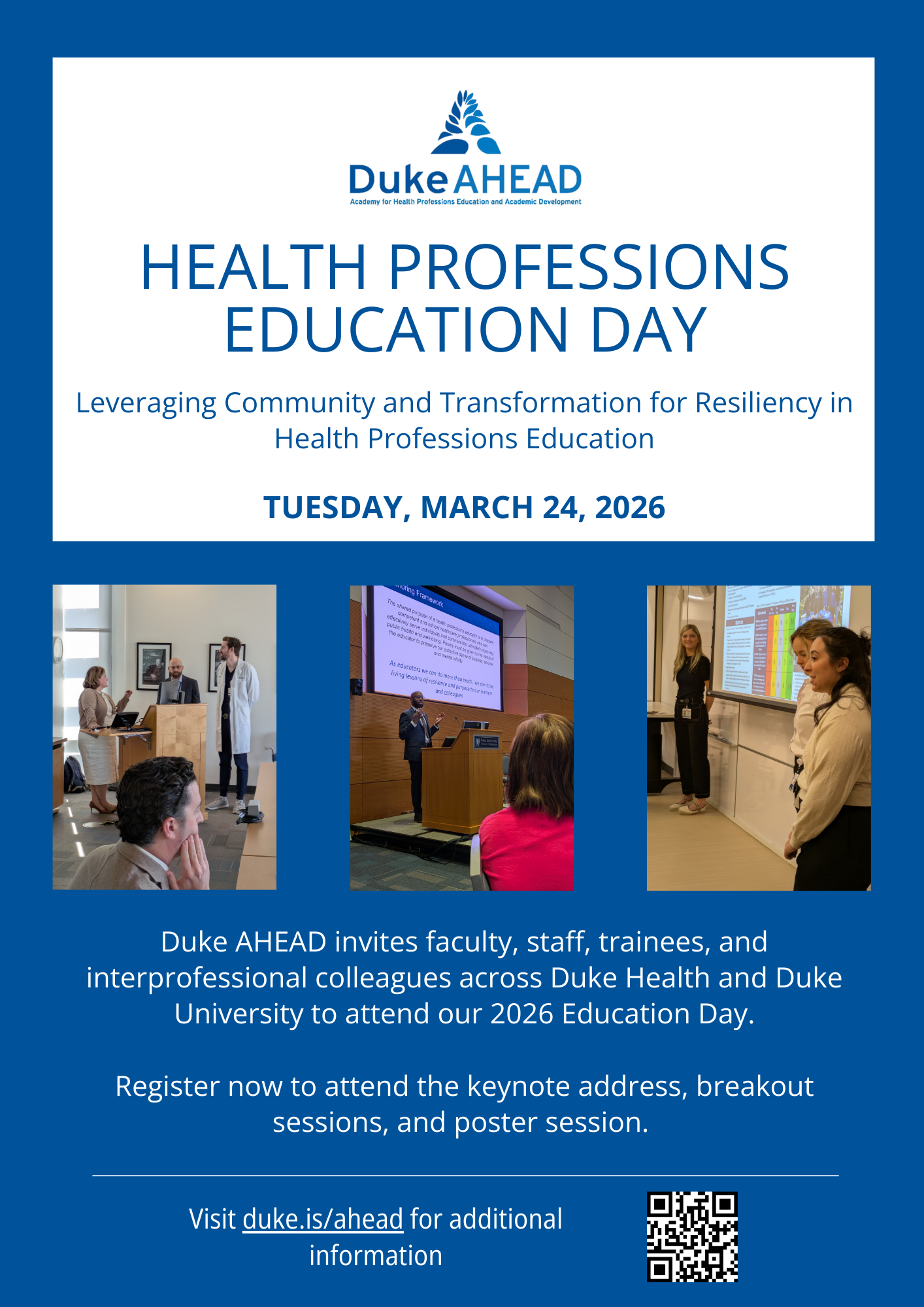 Flier describing Duke AHEAD Education Day scheduled for Tuesday, March 24, 2026